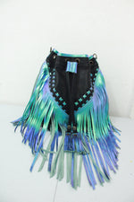 MERMAID TURQUOISE AND BLACK FRINGE BUCKET BAG