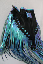 MERMAID TURQUOISE AND BLACK FRINGE BUCKET BAG