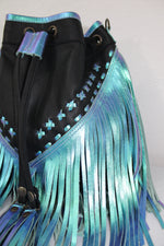 MERMAID TURQUOISE AND BLACK FRINGE BUCKET BAG