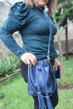 MINI BUCKET BAG BLUE LEATHER