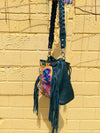 Green Teal Butterfly panel fringe bucket bag.