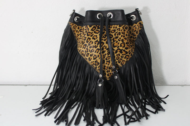 SMALL LEOPARD PRINT HAIR LEATHER WITH BLACK LEATHER