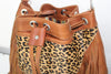 SMALL LEOPARD HAIR PRINT LEATHER FRINGE BUCKET BAG